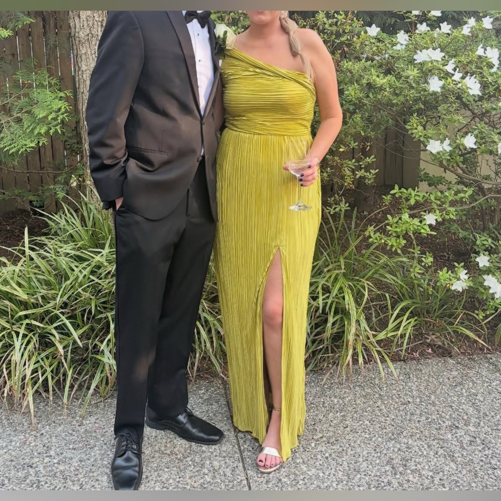 Lulu's Lime Asymmetrical Pleated Dress